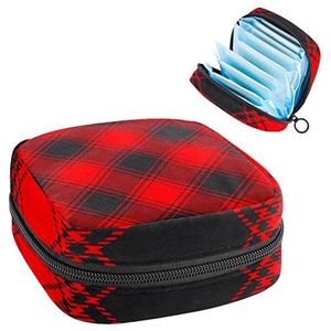 Maandverband Opbergtas,Draagbare maandverband Opbergzak,Buffalo Plaid Patroon Rood Zwart Geneigd, Meerkleurig, 4.7x6.6x6.6 in/12x17x17 cm