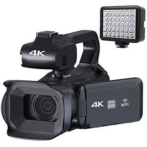 18X Volledige 4K 60FPS Professionele Camcorder for Live Stream Webcam 64MP Digitale Video Camera 4 Scherm Roteren Vlog Recorder, Camcorders (Size : 64G SD Card, Color : With Light)