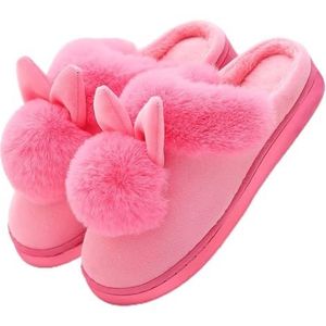 Mode Slides Harige Slippers Konijn Zachte Damespantoffels Oren Winter Comfort Schoen Schoenen Huis Slippers Voor Vrouw