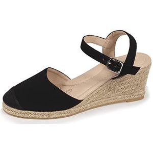 Isotoner Espadrilles voor dames met 6 cm hak, zeer comfortabel, zool van traagschuim, Zwart, 40 EU