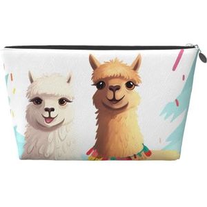 HCBPWVQA Lederen make-up tas voor vrouwen reizen toilettas lama alpaca cosmetische tas grote make-up zakje met rits, Zilver, Eén maat