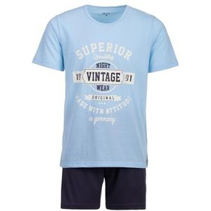 Henry Terre Heren Pyjama Set 2-delig Shorty Vintage Blauwe Shorts Oversized Katoen, lichtblauw, 3XL