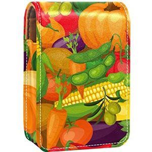 Kleurrijke Groenten Pompoen Maïs Erwt Aubergine Lipgloss Houder Lippenstift Case Draagbare Mini Lipstick Opbergdoos Handel Lipstick Organizer Case met Spiegel voor Vrouwen., Meerkleurig, 9.5x2x7 cm/3.7x0.8x2.7 in