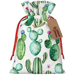 Tropische Cactus Boom Bloem Print Vakantie Trekkoord Geschenkzakken, Inpakzakken Zakken Xmas Cadeaus (Medium Klein)