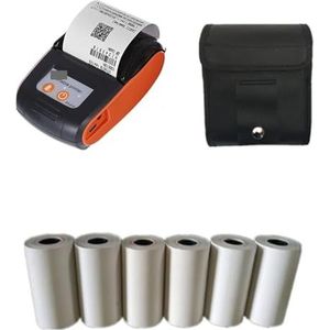 Mini Inkjet Printer PT210 58 mm thermische bonprinters USB Bluetooth-compatibele interface Draadloos verbinden met telefoon Gratis toepassing Miniprinter instelbare afdrukhoogte(Orange 6 Rolls Case)