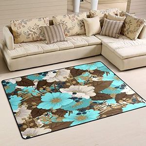 Gebied tapijten 100 x 150 cm, zomer blauwe bloem welkomstmat antislip woonkamer tapijt grote kantoormatten, voor kinderkamer, woonkamer