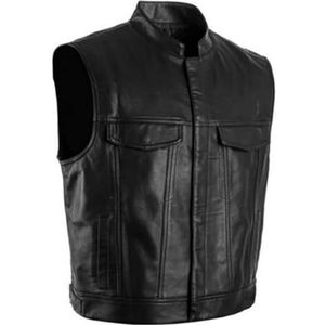 KJHD Kunstleer Loose Fit Herfst Winter Knopen Sluiting Zakken Jas Vest Fietsjack Vest (Color : D, Size : XXL)