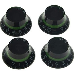 KAISH Set van 4 Custom Bell Knoppen Top Hat Knoppen Zwart met Groen voor Epiphone Les Paul/Import Gitaar Bass w/Grof 5.8mm Split Potten