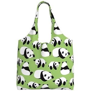 XIAOYANS Groene Achtergrond Panda Extra Grote Capaciteit Schouder Canvas Tas Voor Winkelen Reizen Dagelijks Gebruik, Zwart, Eén maat