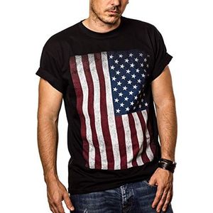 MAKAYA Vintage Amerika T-Shirt USA Flag Heren Men US Marine Army Zwart Tee XXXL