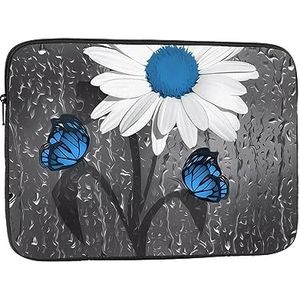 Wit Blauw Daisy Print Laptop Sleeve Case Waterdichte schokbestendige Computer Cover Tas voor Vrouwen Mannen