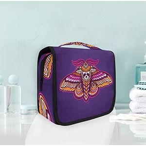 Cosmetische tas, motief: vlinder, paars, doodshoofd, opvouwbaar, om op te hangen, cosmetica, opbergtas voor make-up, reistassen voor vrouwen en meisjes