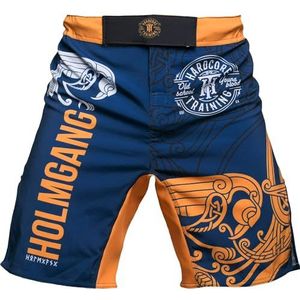Hardcore Training Fight Shorts korte broek heren MMA BJJ Grappling Fitness Boxes Muay Thai No Gi, blauw geel, 5XL
