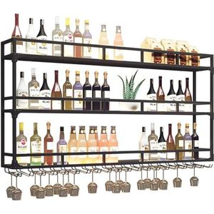 Modern Multifunctional Bottle Holder,Wall Mounted Wine Racks Metal,Champagne Stemware Glass Storage Rack,Organizer Shelves For Bar Kitchen,Iron Display Stand Wine H(Size:120cm,Color:3 layers black)