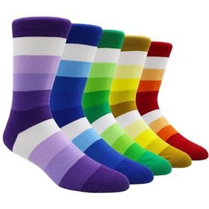 LCKJLJ Maat 41-48 Casual Mode Katoen Grappige Lange Mannen Sokken Contrast Kleur Regenboog Grotere Maat Streep Sokken voor Mannen, 5 Paren- NY003, EU41-48