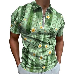Groene huid en tropische bladeren heren poloshirt golf rits T-shirt korte mouw casual tee spier tops 3XL