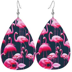 Roze flamingo's druppelvormige lederen oorbellen,Damesmodeaccessoires,Valentijnsdag Essential, Eén maat, Leer Pu