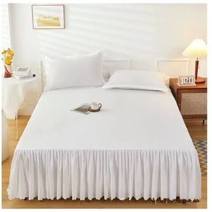 Divan Base Cover 1 stuk effen kleur bedrok met kant rondom alle seizoenen bedhoes met ruches bedrok (wit, 1 stuk rok 200 x 220 cm)