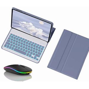 Toetsenbordhoes voor Xiaomi Mi Pad 5 Pro 12.4"" 2022, 7 Kleuren Achtergrondverlichting, Magnetisch Afneembaar Draadloos Achtergrondverlichting Toetsenbord met Bluetooth Muis,Purper