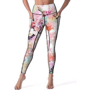 Romantische Roze Rose Bloemen Vrouwen Yoga Broek Hoge Taille Leggings Buikcontrole Workout Running Leggings L