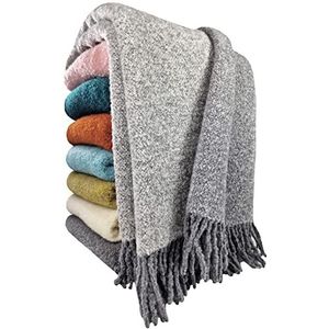 STTS International Wollen deken, plaid, sprei, boucle, 100% wol, woondeken in versch. kleuren, 140 x 200 cm, Venice (lichtgrijs-grijs (Double Face))
