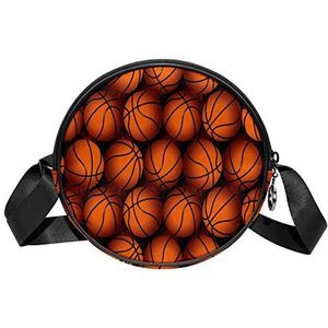 Messenger Bag Sport Basketbal Patroon Oranje Crossbody Tas voor Vrouwen Rond, Meerkleurig, 6.7x6.7x2.3 in, Sling Rugzakken