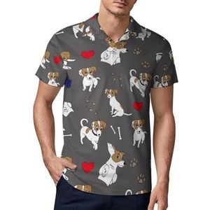 Jack Russell Terrier, bones, Footprints heren golfpoloshirt slim fit T-shirts korte mouw casual print tops XL