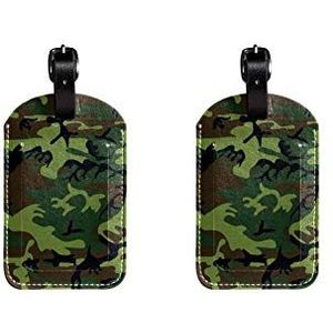 PU Lederen Bagage Tags met Camouflage Print Naam ID Labels voor Reistas Bagage Koffer met Terug Privacy Cover 2 Pack