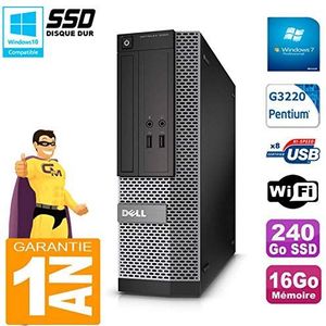 Dell PC 3020 SFF Intel G3220 Ram 16 GB harde schijf 240 GB SSD DVD-brander WiFi W7 (gereviseerd)