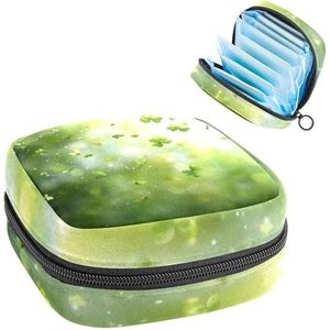 Opbergtas voor maandverband, groene 4-bladige klaver met 3 bladeren, groen symbool, draagbare maandverband, inlegkruisjes, tampons, maandverband, opberghouder voor vrouwen, school, kantoor