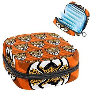 Periode Pouch Draagbare Tampon Opbergtas,Tampon Houder voor Portemonnee Vrouwelijke Product Organizer,Oranje Strepen Cheetah, Meerkleurig, 4.7x6.6x6.6 in/12x17x17 cm