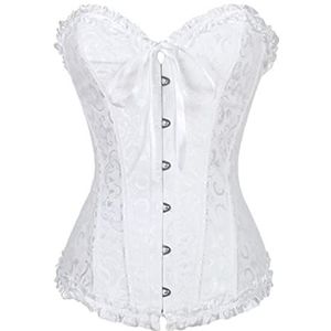 WEITING Sexy Wit Satijn Bot Lace Up Steampunk Corset Sexy Bustier Vrouwen Corselet Corset en Bustier Corset Overbust Slank Korset-Wit, 6XL