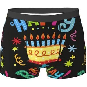 ZJYAGZX Happy Birthday Boxershorts met grote taartprint voor heren - comfortabele onderbroek voor heren, ademend, vochtafvoerend, Zwart, S