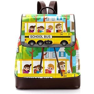 Cartoon School Bus Patroon Gepersonaliseerde Schooltassen Boekentassen voor Tiener, Meerkleurig, 27x12.3x32cm, Rugzak Rugzakken