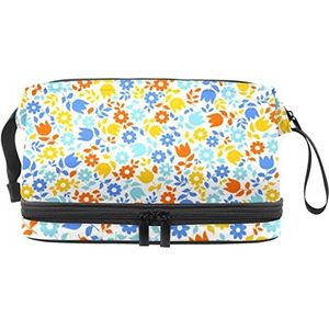 Grote capaciteit reizen cosmetische tas,Kleurrijke bloemen Patern,Make-up tas,Waterdichte make-up tas organisator, Meerkleurig, 27x15x14 cm/10.6x5.9x5.5 in