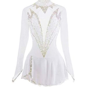 Nnnydjy Kunstschaatsen Prestatie Jurken Voor Kinderen Meisjes Lange Mouw Ijsschaatsen Sport Dans Kostuum Eenvoudig Royale Ballet Gymnastiek Leotard Dragen,Wit,11_13Years