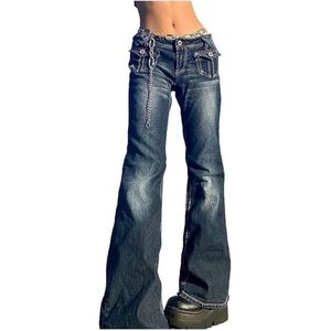 Baggy Jeans For Dames Met Hoge Taille En Wijde Pijpen, Denim, Vintage Grunge-esthetiek, Cargobroek (Color : Blue, Size : XL)