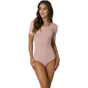 Alkato damesbody met korte mouwen en ronde hals ondoorzichtig, Poederroze, M (Long 170-176 cm)