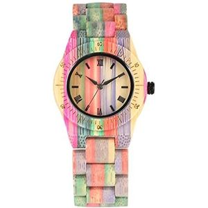 Handgemaakt Luxe kleurrijke hout horloge vrouwen quartz vol bamboe houten klok vrouwelijke snoep kleur armband horloge vrouwen polshorloge Huwelijksgeschenken (Color : 3)