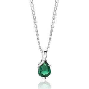 Miore collier uit 9 karaat 375/1000 witgoud met peervormige groene smaragd hanger