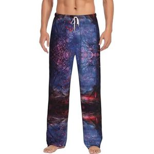 Herfst Bloemen Boom Landschap Mannen Lange Lounge Wear Broek Nachtkleding Pyjama Bodems Nachtkleding Met Zakken En Trekkoord, Wit, S