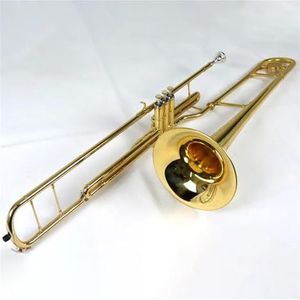 Hoge Bb-zuigertrombone-instrumenten Geelkoperen Body Gelakt Met Koffer En Mondstuk Trombone Voor Beginners
