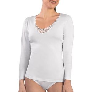 MACRAMÉ Applique damestrui met lange mouwen, 100% warm interlock-katoen, Wit, S