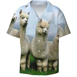 OdDdot Alpaca Familie Print Heren Button Down Shirt Korte Mouw Casual Shirt voor Mannen Zomer Business Casual Jurk Shirt, Zwart, L