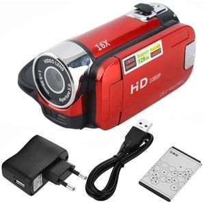 Videocamera Camcorder, Full HD-rotatie 16X High Definition Digitale Camcorder Video DV-camera Vlogging-camerarecorder voor Thuisfeest, Picknick Buitenshuis(Rode EU-stekker)
