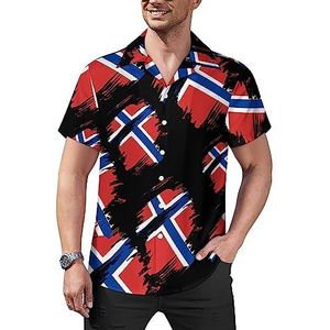 Retro Noorse vlag heren casual button-down shirts korte mouw Cubaanse kraag T-shirts tops Hawaiiaanse T-shirt 3XL