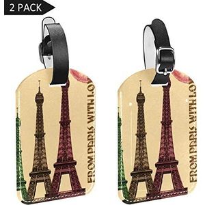 PU Lederen Bagage Tags Naam ID-labels voor Reistas Bagage Koffer met Terug Privacy Cover 2 Pack,Frankrijk met liefde