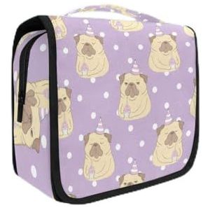 Opknoping opvouwbare toilettas Paars Grappige Pug Hond Make-up Reizen Organizer Tassen Case voor Vrouwen Meisjes Badkamer