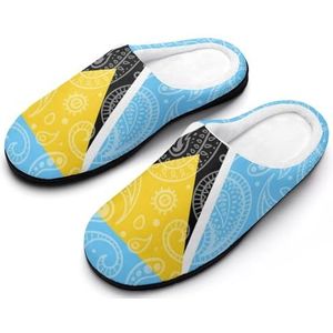 Paisley En Saint Lucia Vlag Katoenen Slippers Voor Vrouwen Warme Anti-Slip Rubberen Zool Huisschoenen Voor Indoor Hotel 7-8 (39-40)