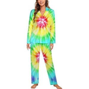 Realistische tie-dye pyjama met lange mouwen voor vrouwen, klassieke nachtkleding, nachtkleding, zachte pyjamasets